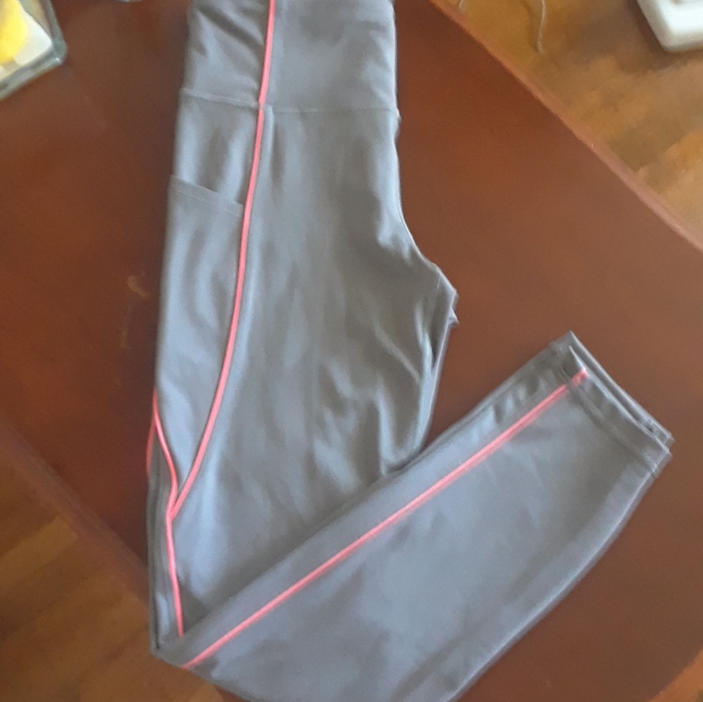 Women’s Gray Active Leggings with Pink Trim - Picture 6 of 6